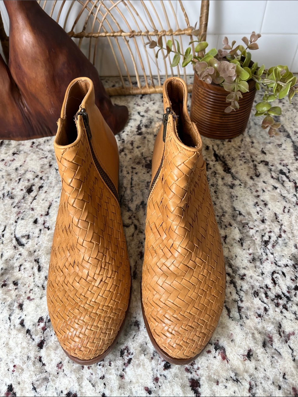 Frye Woven Leather Ankle Booties in Tan - Picture 4 of 14